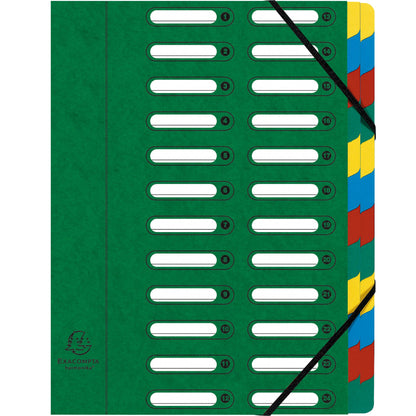 Exacompta Ordnungsmappe Harmonika® DIN A4 225g/m² Colorspankarton Farbe: grün Farbe des Fächerblocks: mehrfarbig 24 Fächer