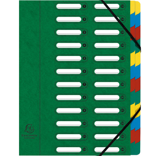 Exacompta Ordnungsmappe Harmonika® DIN A4 225g/m² Colorspankarton Farbe: grün Farbe des Fächerblocks: mehrfarbig 24 Fächer
