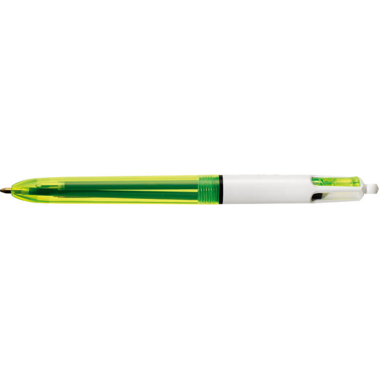 BIC® Mehrfarbkugelschreiber 4 Colours® Fluo blau, schwarz, rot: 0,4 mm, neongelb: 0,6mm blau, schwarz, rot, neongelb Druckmechanik