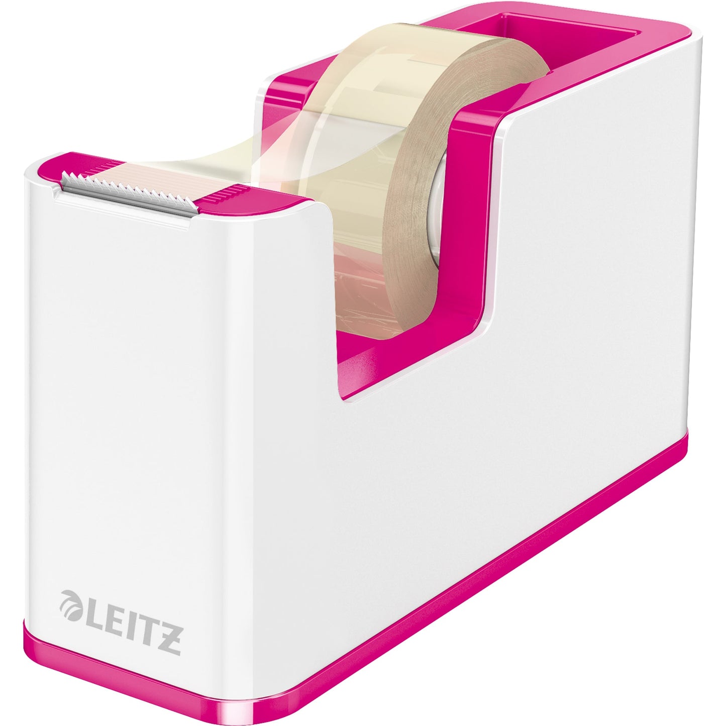 Leitz Tischabroller WOW Duo Colour 19 mm x 33 m (B x L) inkl. 1 Rolle Klebeband mit Lösungsmittel pink/weiß