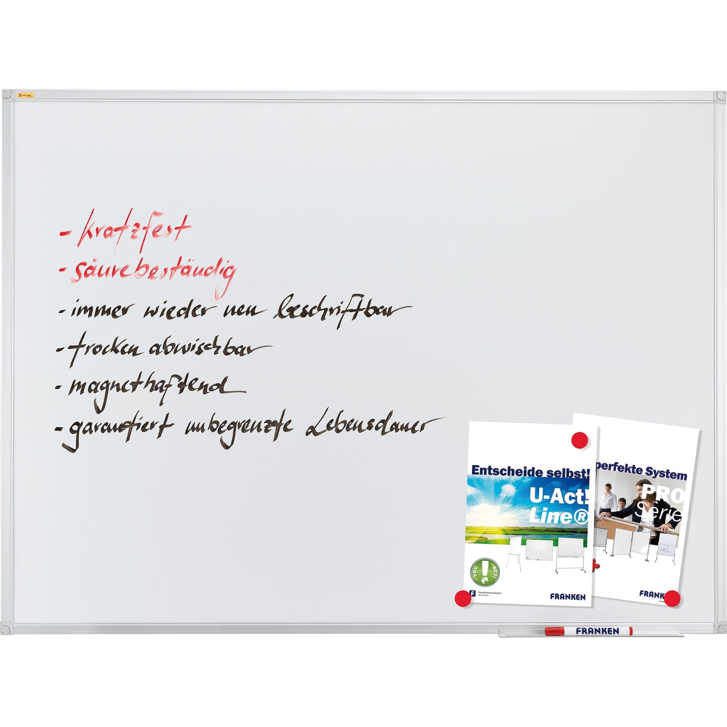 FRANKEN Whiteboard X-tra!Line Maße der Oberfläche: 300 x 120 cm (B x H) Tafel magnethaftend nicht beidseitig beschreibbar emailliert weiß