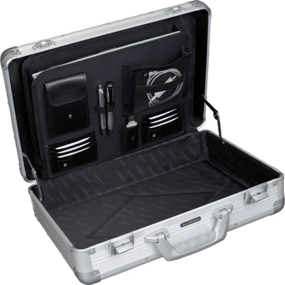 ALUMAXX® Aktenkoffer VENTURE 44,5 x 31,5 x 12 cm (B x H x T) 45,5 x 33,5 x 13,5 cm (B x H x T) herausnehmbarem Inlay mit Tabletfach, Smartphone-Hülle, acht Visitenkarten-/Kreditkartenfächer, zwei Fächer für SD-Karten, Netzfach, Einsteckfach Aluminium simt