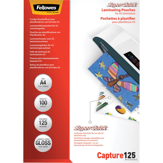 Fellowes® Laminierfolie SuperQuickT 216 x 303 mm (B x H) DIN A4 125µm glänzend 100 St./Pack.