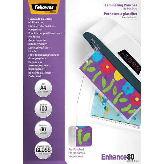 Fellowes® Laminierfolie Enhance 80 232 x 308 mm (B x H) DIN A4 80µm glänzend 100 St./Pack.