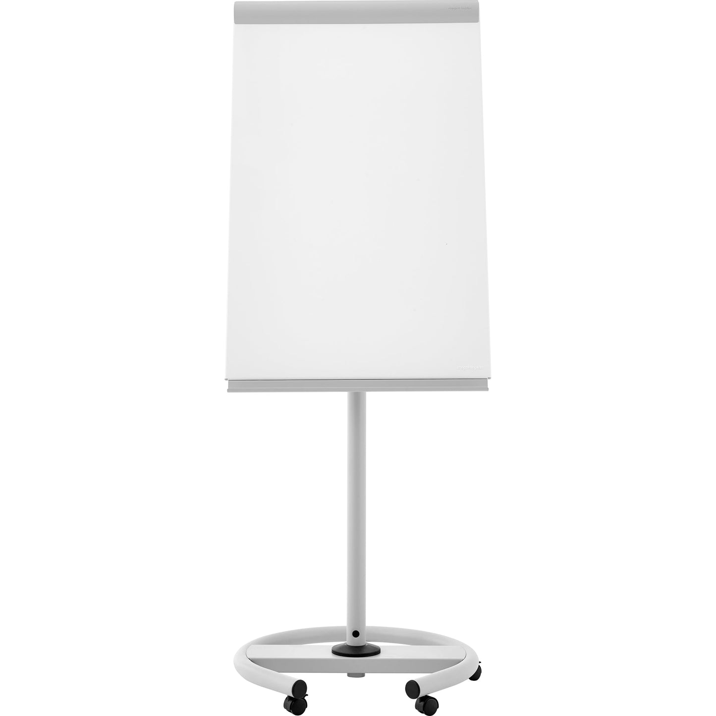 magnetoplan® Mobiles Flipchart de Luxe mit Ablageschale Rundfuß mit 5 Rollen Metall lichtgrau