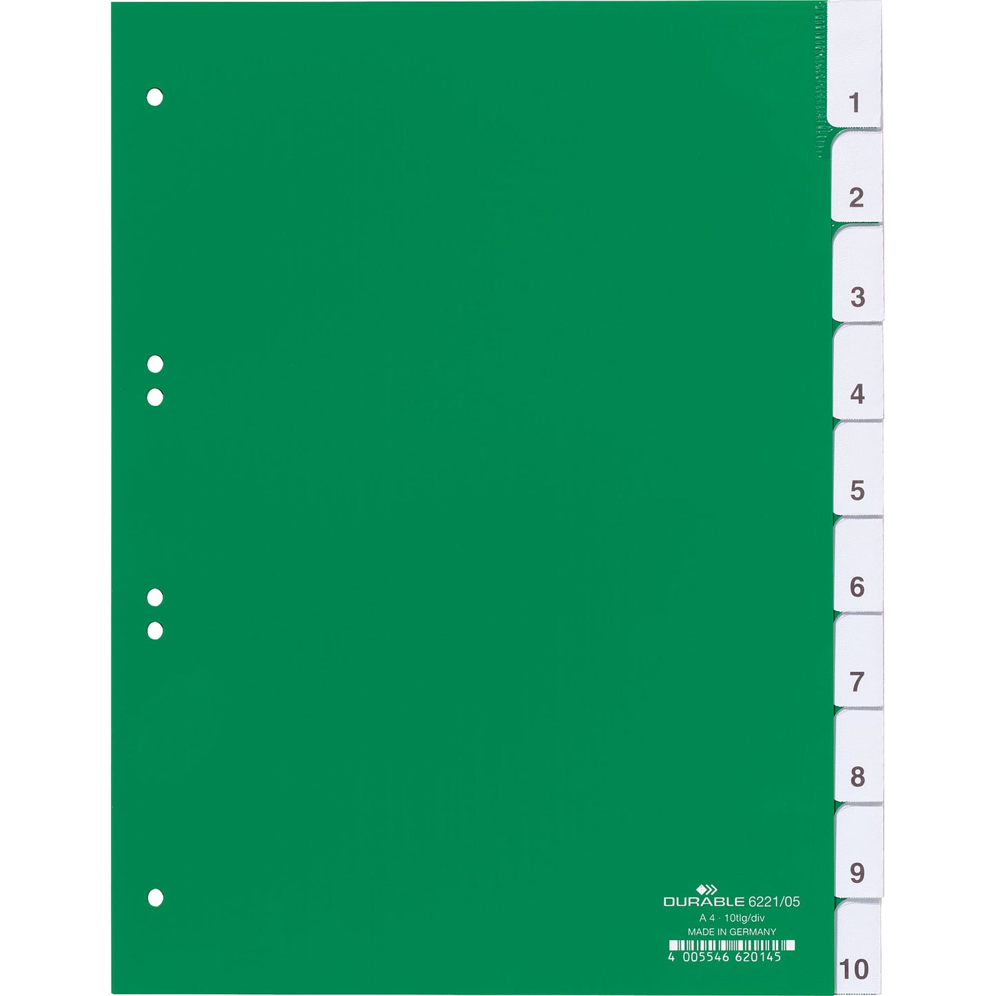 DURABLE Ordnerregister DIN A4 blanko Kunststoff grün 10 Registerblätter
