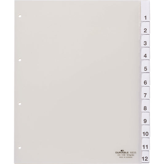 DURABLE Ordnerregister DIN A4, Überbreite blanko PVC transparent 12 Registerblätter