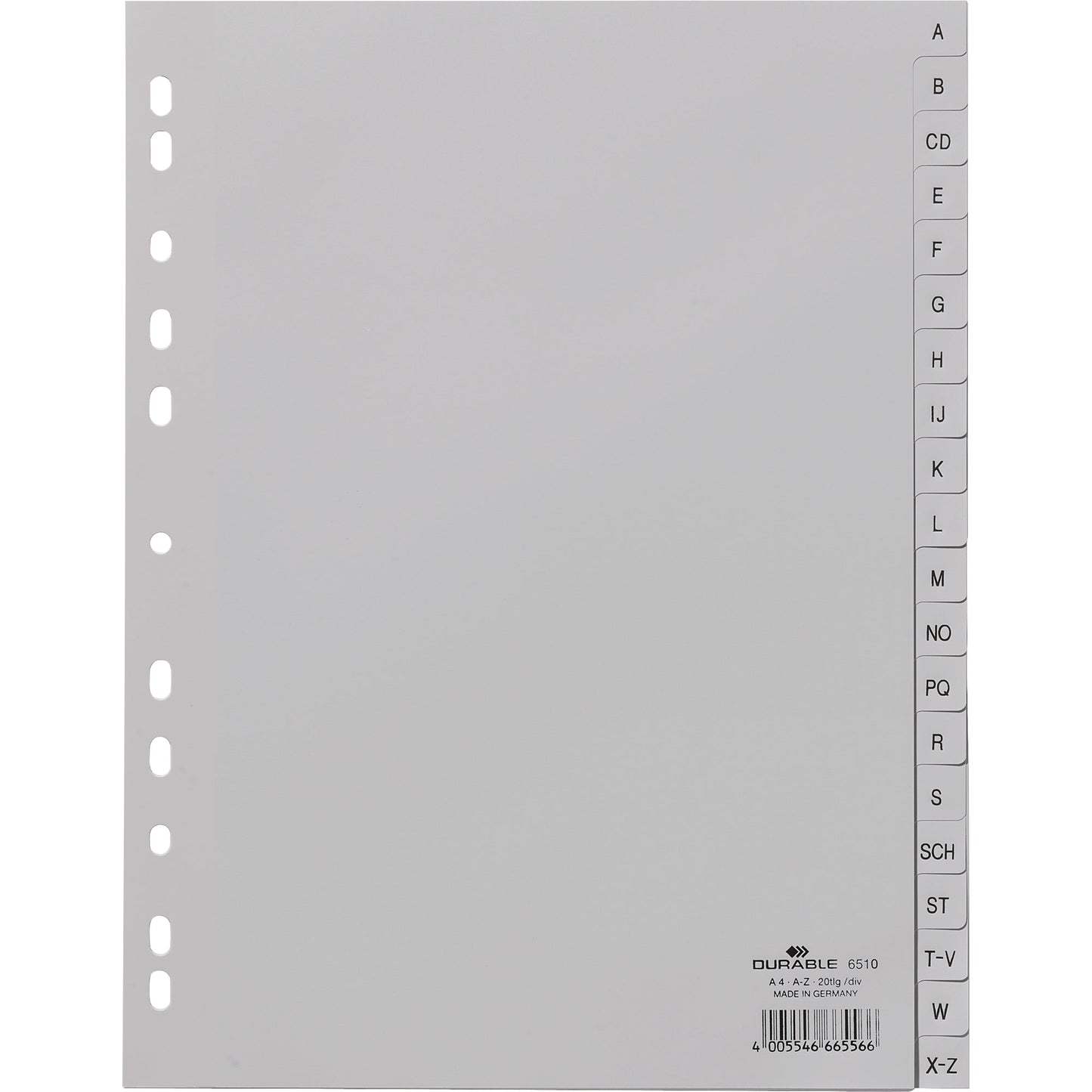 DURABLE A-Z Register DIN A4 Polypropylen grau 20 Registerblätter
