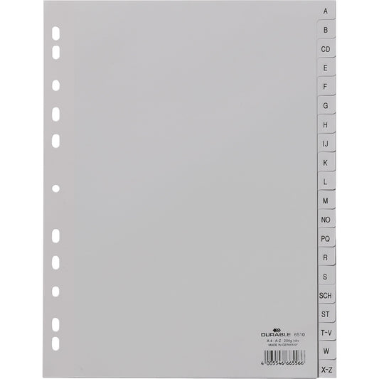 DURABLE A-Z Register DIN A4 Polypropylen grau 20 Registerblätter