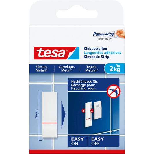 tesa® Klebepad Fliesen, Metall, Kunststoff, Holz, Glas Innenbereich 20 x 60 mm (B x L) weiß 9 St./Pack.
