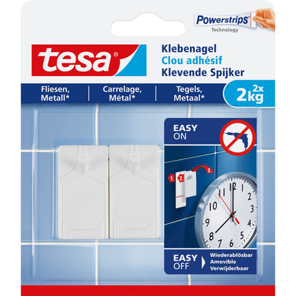 tesa® Klebenagel Fliesen, Metall 2 x 2kg inkl. drei Klebestreifen weiß 2 St./Pack.