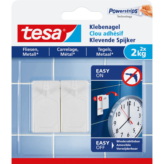 tesa® Klebenagel Fliesen, Metall 2 x 2kg inkl. drei Klebestreifen weiß 2 St./Pack.