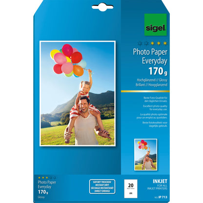 SIGEL Fotopapier Everyday DIN A4 170g/m² weiß hochglänzend 20 Bl./Pack.