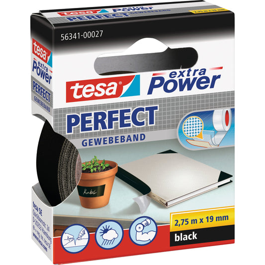 tesa® Gewebeband extra Power® Perfect Innenbereich, Außenbereich 38 mm x 2,75 m (B x L) schwarz