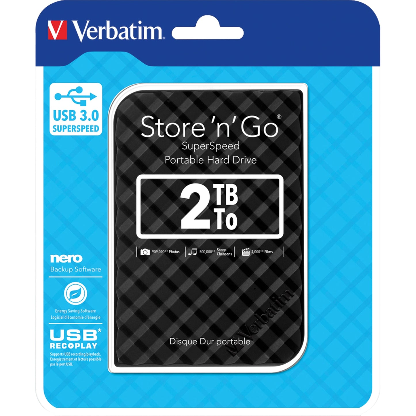 Verbatim Festplatte extern Store 'n' Go 119 x 81 x 14.5 mm (B x H x T) USB 3.0 2 Tbyte inkl. USB 3.0-Kabel, Kurzanleitung, Software-Paket für Windows® (Backup, Energiesparen, Formatierung, Eraser)
