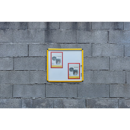 Bi-office Schaukasten Enclore Ultrabrite Innenbereich 50 x 67 x 3,5 cm (B x H x T) 4 x DIN A4 mit Schloss Aluminium gelb
