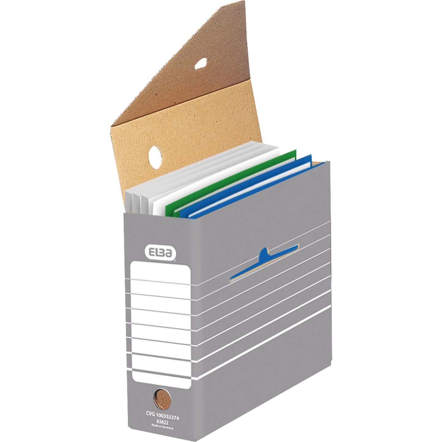 ELBA Archivschachtel tric 10 x 27 x 34 cm (B x H x T) DIN A4 mit Archivdruck Wellpappe grau/weiß