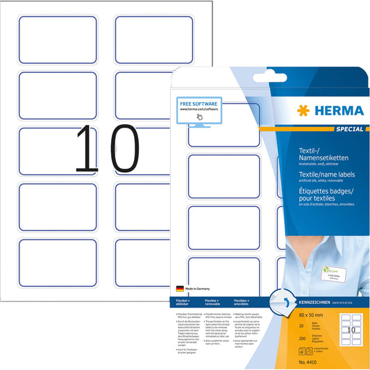 HERMA Namensetikett SPECIAL 80 x 50 mm (B x H) Acetatseide weiß 200 Etik./Pack.