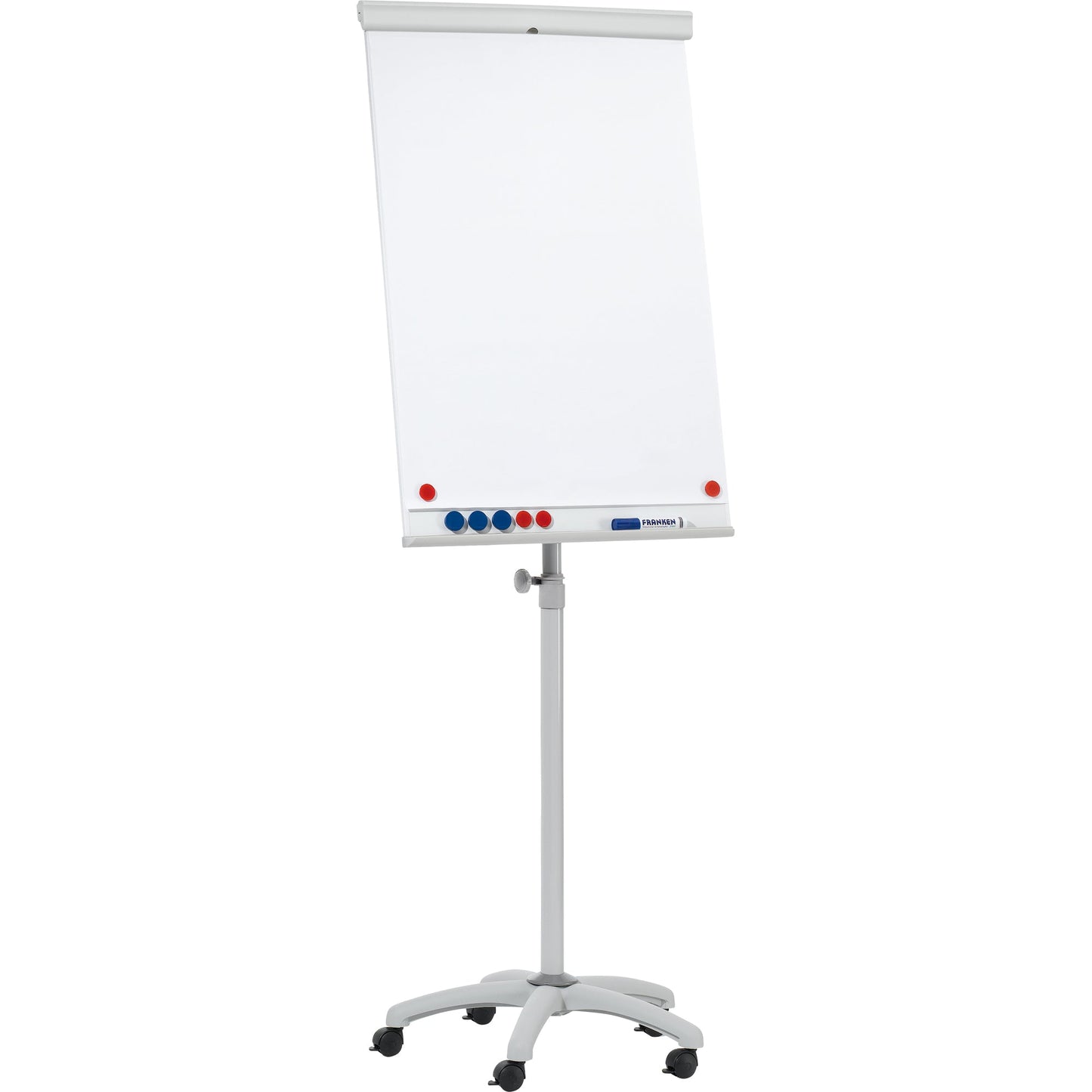 FRANKEN Mobiles Flipchart X-tra!Line mit Ablageschale Sternfuß mit 5 Rollen Stahl grau