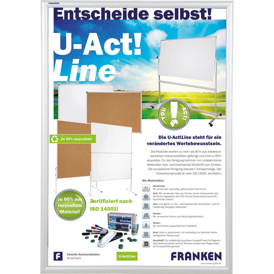 FRANKEN Bilderwechselrahmen Security Feuerfest 62,5 x 87,2 x 1,2 cm (B x H x T) DIN A1 Aluminium silber