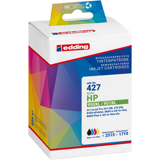 edding Tintenpatrone kein Originalzubehör Kompatibel mit: HP 950XL/951XL EDD-427 ca. 2.890 Seiten schwarz, ca. 2.295 Seiten farbig schwarz, mehrfarbig 4 St./Pack.