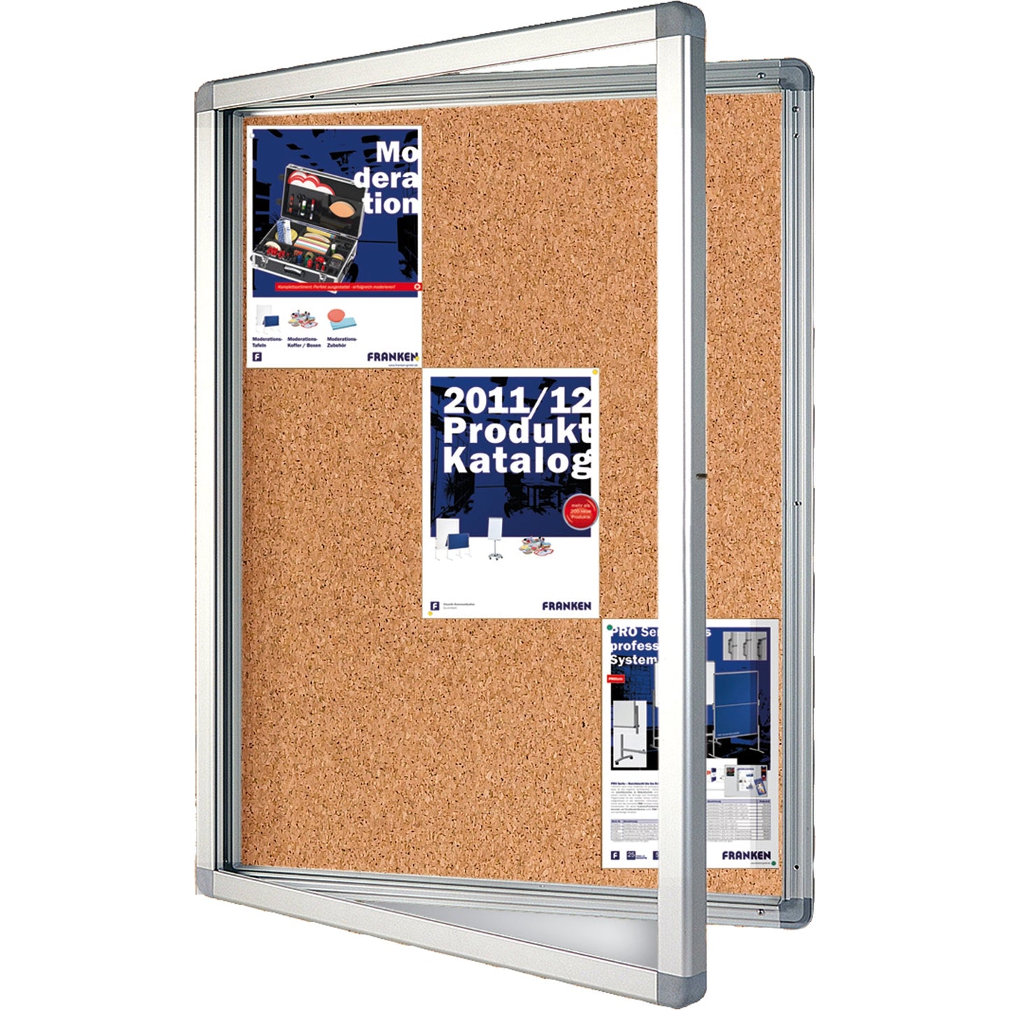 FRANKEN Schaukasten ECO Außenbereich 98 x 101,1 x 4,5 cm (B x H x T) 12 x DIN A4 mit Schloss Aluminium silber