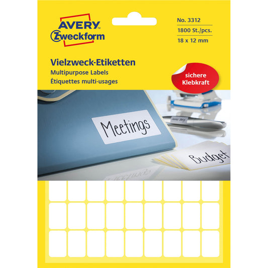 Avery Zweckform Universaletikett 18 x 12 mm (B x H) nicht wieder ablösbar Papier weiß 1.800 Etik./Pack.
