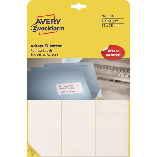 Avery Zweckform Adressetikett 67 x 38 mm (B x H) Papier weiß 420 Etik./Pack.
