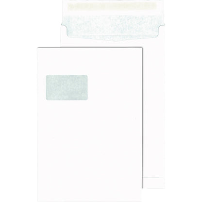 SECURITEX® Faltentasche DIN C4 229 x 324 mm (B x H) mit Fenster 130g/m² mit Haftklebung Papier weiß 100 St./Pack.