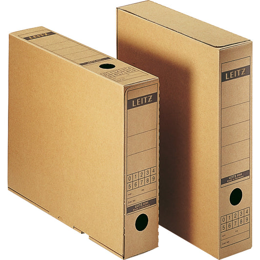 Leitz Archivbox Premium 7 x 32,5 x 26,5 cm (B x H x T) DIN A4 mit Archivdruck Wellpappe recycelt/Natronpapier, kaschiert naturbraun