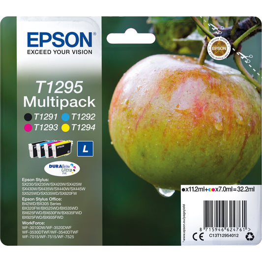 Epson Tintenpatrone Originalzubehör T1295 ca. 380 Seiten schwarz, ca. 460 Seiten cyan, ca. 330 Seiten magenta, ca. 515 Seiten gelb schwarz, mehrfarbig 4 St./Pack.