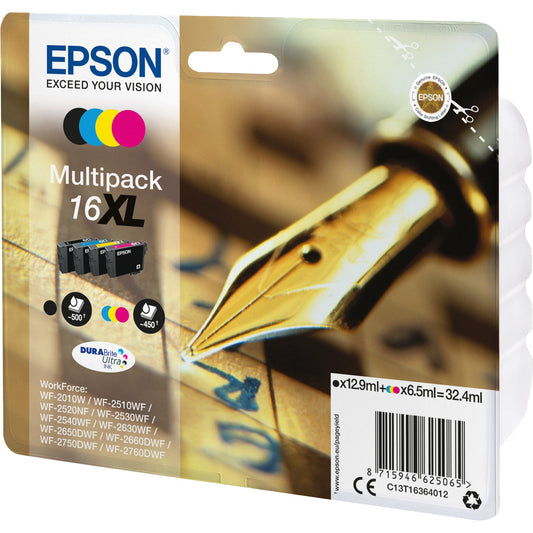 Epson Tintenpatrone Originalzubehör 16XL ca. 500 Seiten schwarz, ca. 3 x 450 Seiten farbig schwarz, mehrfarbig 4 St./Pack.