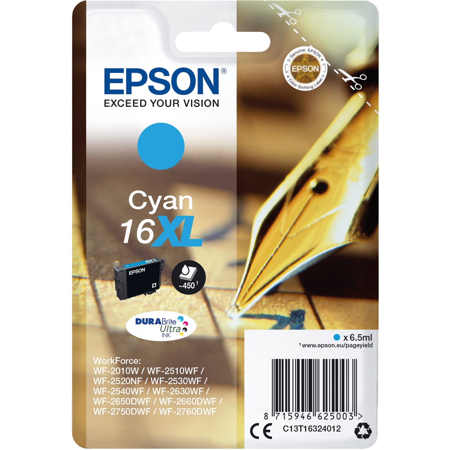 Epson Tintenpatrone Originalzubehör 16XL ca. 450 Seiten cyan 6,5ml