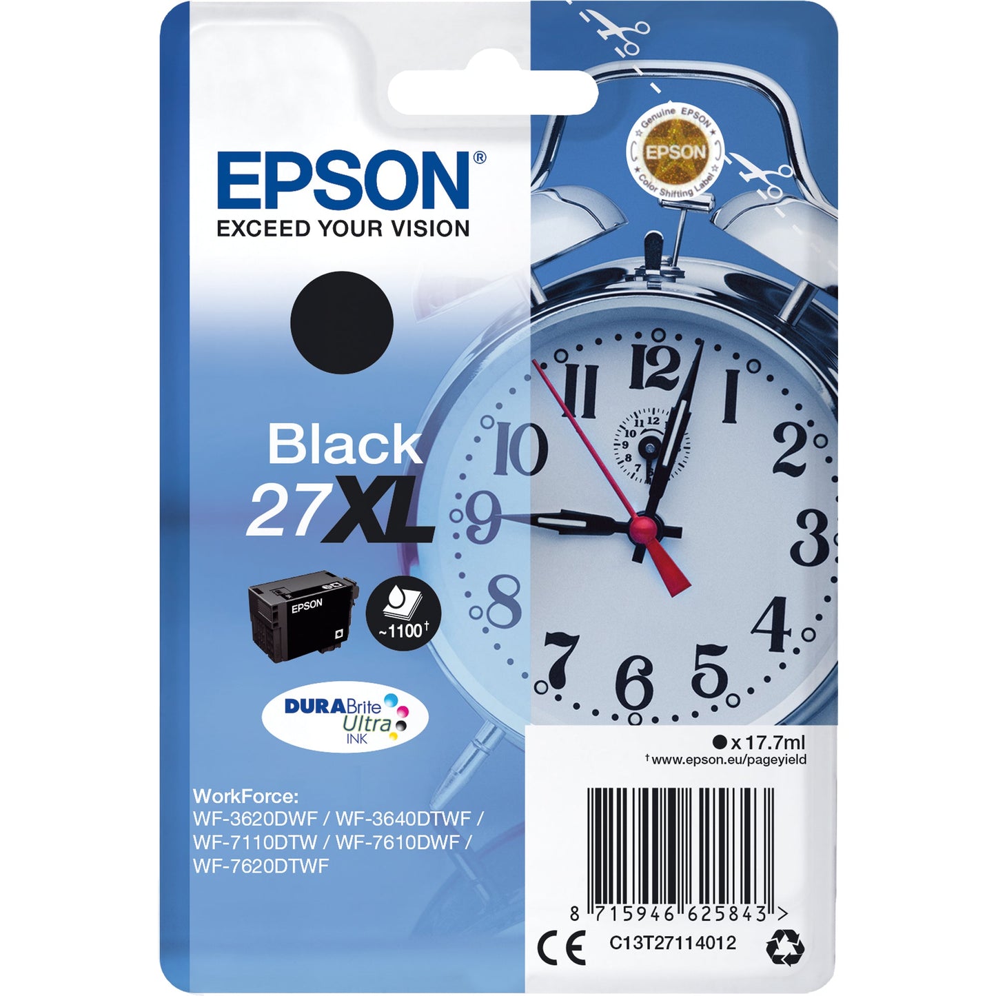 Epson Tintenpatrone Originalzubehör 27XL ca. 1.100 Seiten schwarz 17,7ml