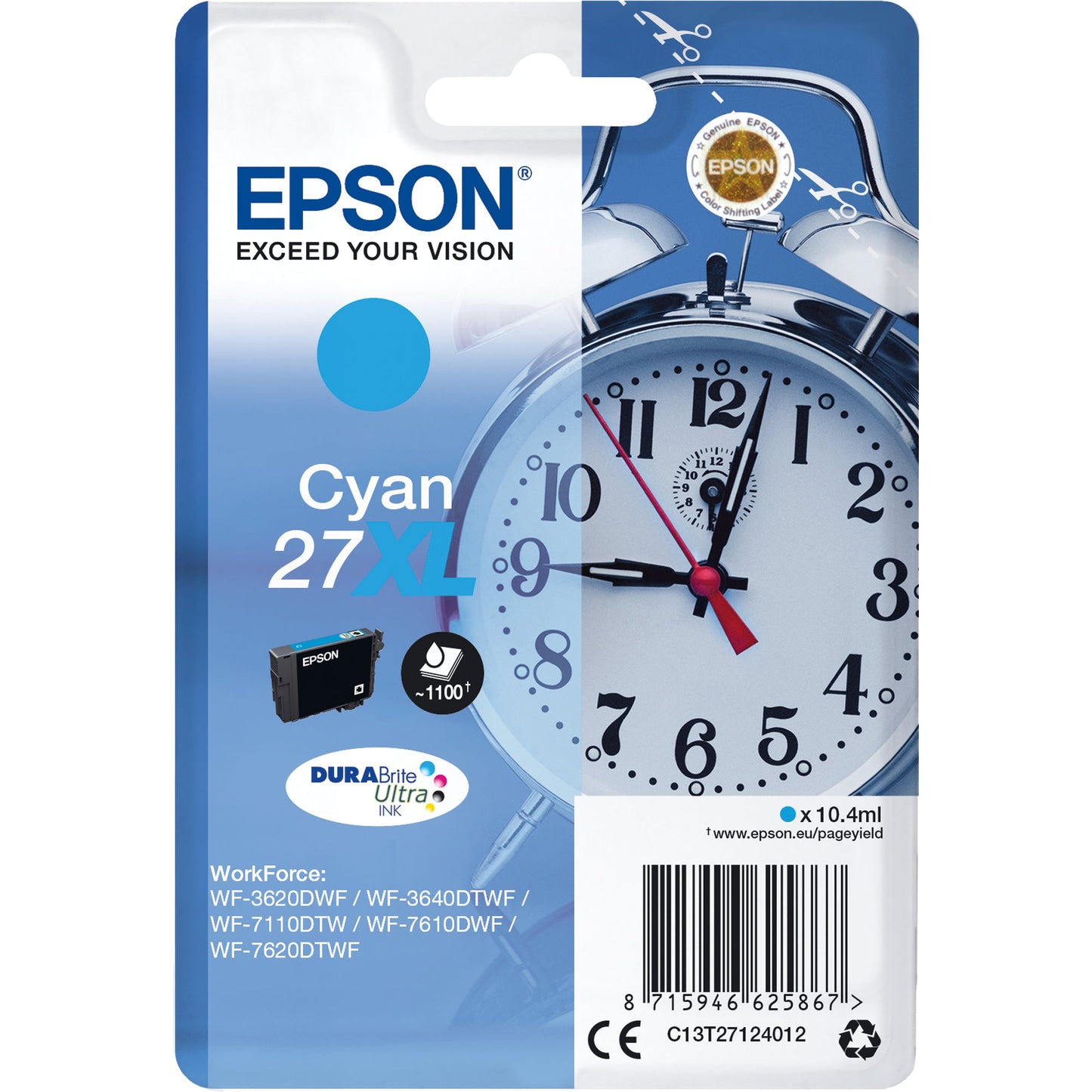 Epson Tintenpatrone Originalzubehör 27XL ca. 1.100 Seiten cyan 10,4ml