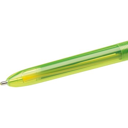 BIC® Mehrfarbkugelschreiber 4 Colours® Fluo blau, schwarz, rot: 0,4 mm, neongelb: 0,6mm blau, schwarz, rot, neongelb Druckmechanik