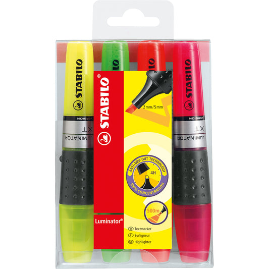 STABILO® Textmarker LUMINATOR® 2-5mm farbig sortiert Keilspitze 4 St./Pack.