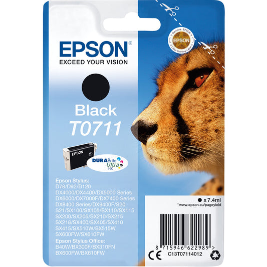 Epson Tintenpatrone Originalzubehör T0711 ca. 245 Seiten schwarz 7,4ml