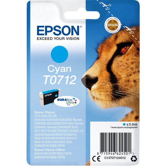Epson Tintenpatrone Originalzubehör T0712 ca. 345 Seiten cyan 5,5ml