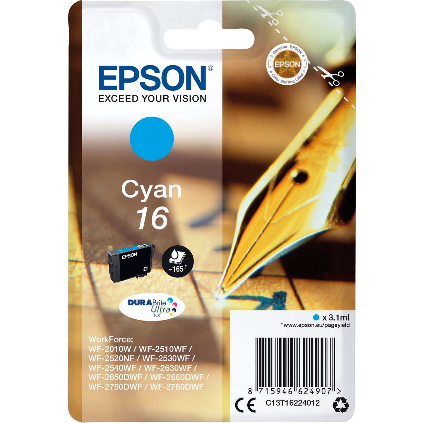 Epson Tintenpatrone Originalzubehör 16 ca. 165 Seiten cyan 3,1ml