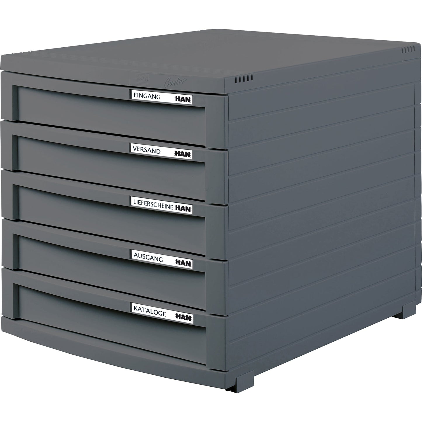 HAN Schubladenbox CONTUR 5 Schubladen DIN A4, DIN B4, DIN C4 Polystyrol Gehäusefarbe: dunkelgrau Farbe der Schublade: dunkelgrau