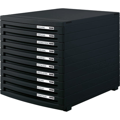 HAN Schubladenbox CONTUR 10 Schubladen DIN A4, DIN B4, DIN C4 Polystyrol Gehäusefarbe: schwarz Farbe der Schublade: schwarz