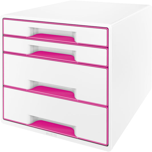 Leitz Schubladenbox WOW CUBE 4 Schubladen DIN A4 Polystyrol Gehäusefarbe: weiß Farbe der Schublade: pink/weiß