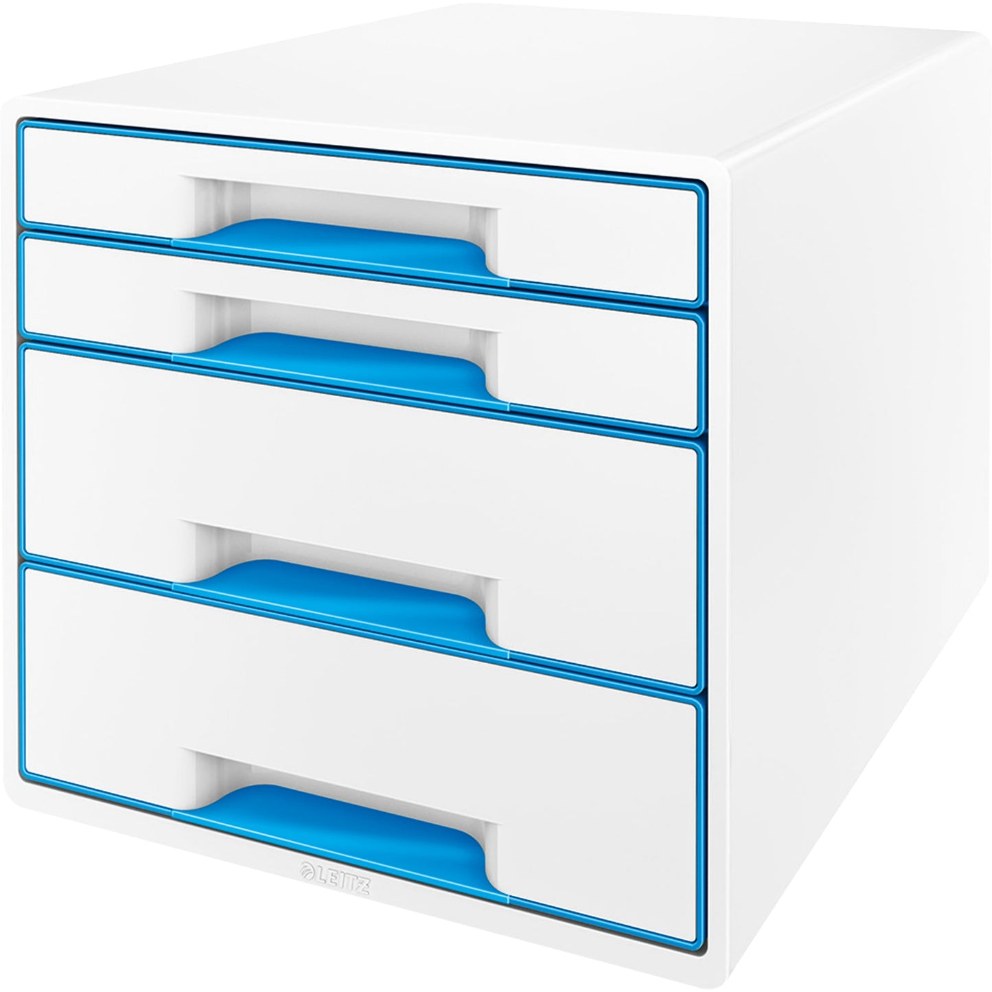 Leitz Schubladenbox WOW CUBE 4 Schubladen DIN A4 Polystyrol Gehäusefarbe: weiß Farbe der Schublade: blau/weiß