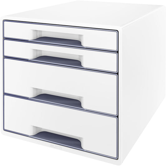 Leitz Schubladenbox WOW CUBE 4 Schubladen DIN A4 Polystyrol Gehäusefarbe: weiß Farbe der Schublade: grau/weiß