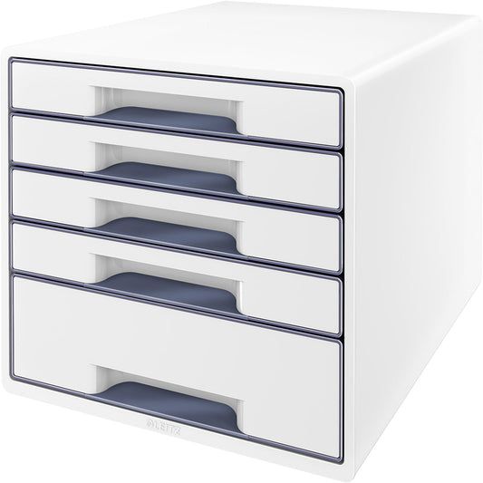 Leitz Schubladenbox WOW CUBE 5 Schubladen DIN A4 Polystyrol Gehäusefarbe: weiß Farbe der Schublade: grau/weiß