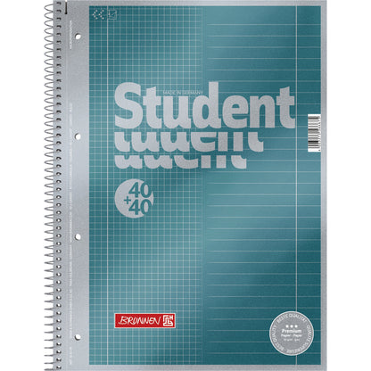 BRUNNEN Collegeblock Student Premium DIN A4 liniert/kariert 90g/m² petrol metallic 80 Bl.