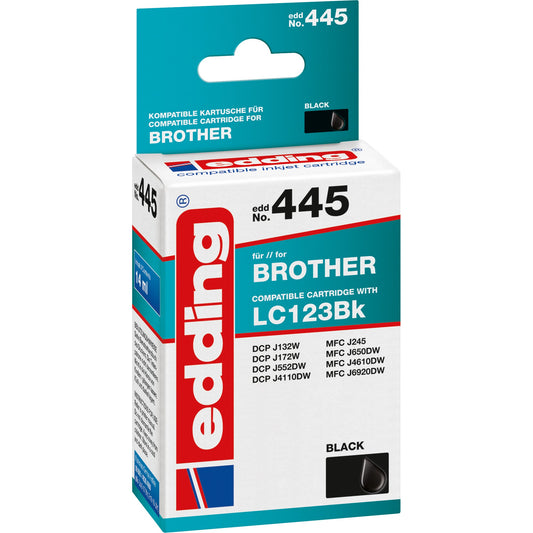 edding Tintenpatrone kein Originalzubehör Kompatibel mit: Brother LC-123BK EDD-445 ca. 650 Seiten schwarz 14ml