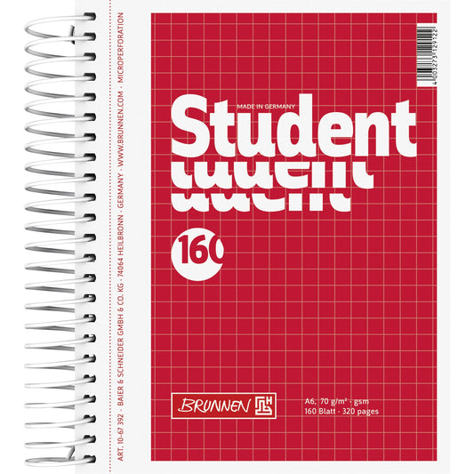 BRUNNEN Collegeblock Student DIN A6 kariert 70g/m² Karton rot 160 Bl.
