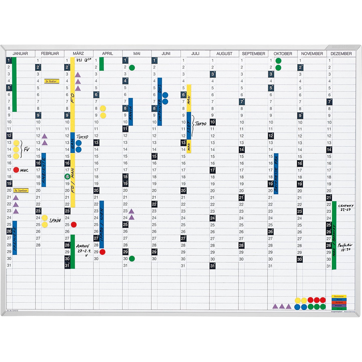 magnetoplan® Jahresplaner 120 x 90 cm (B x H) 12 Monate inkl. 12 Kalenderstreifen Aluminium weiß